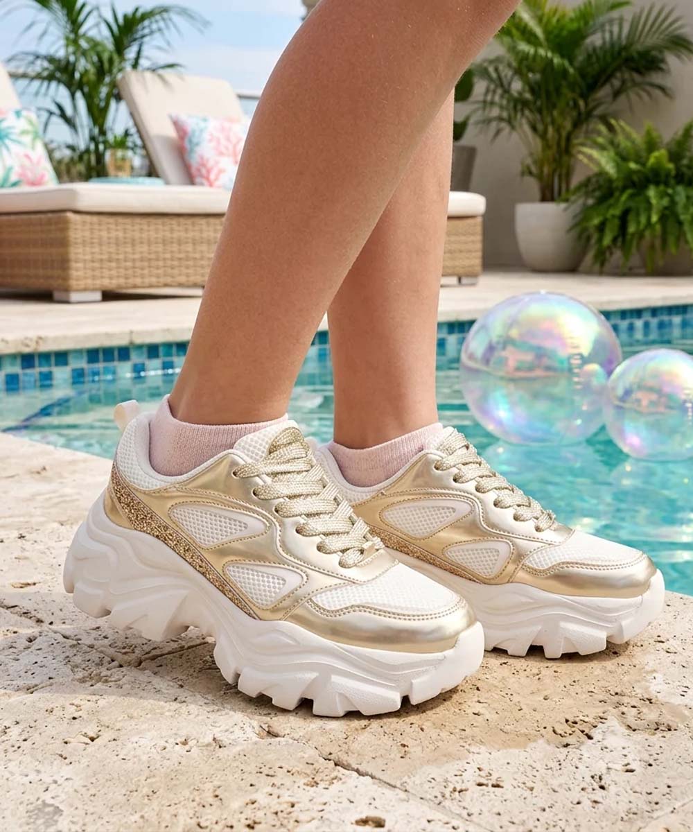 Hamster London Marcella Glitz Party Gold Sneakers