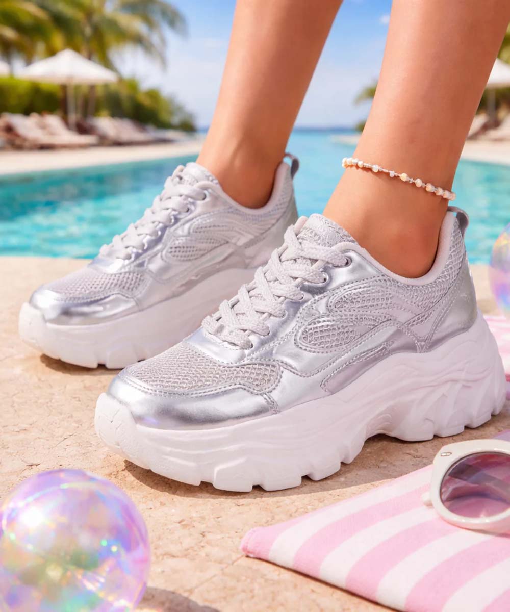 Hamster London Marcella Glitz Party Silver Sneakers