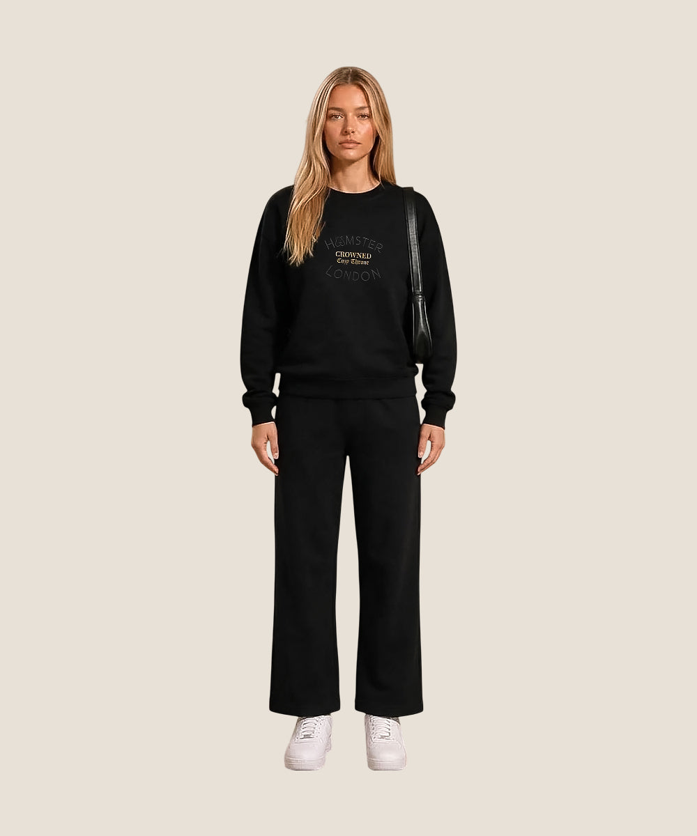 Hamster London Crowned Cozy Throne Sweatshirt & Lowers Set Black