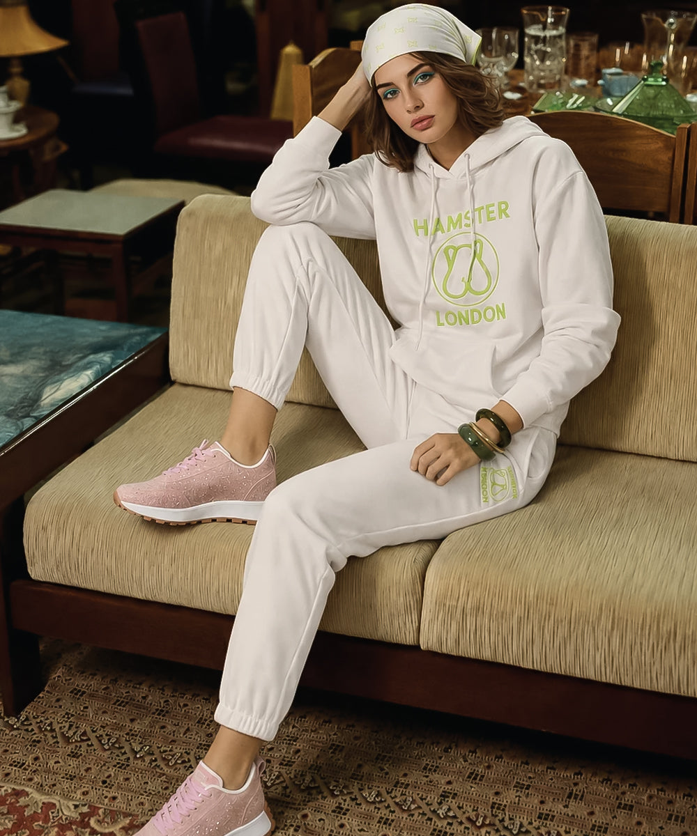 Hamster London Teddy Neon Hoodie & Lowers Set White