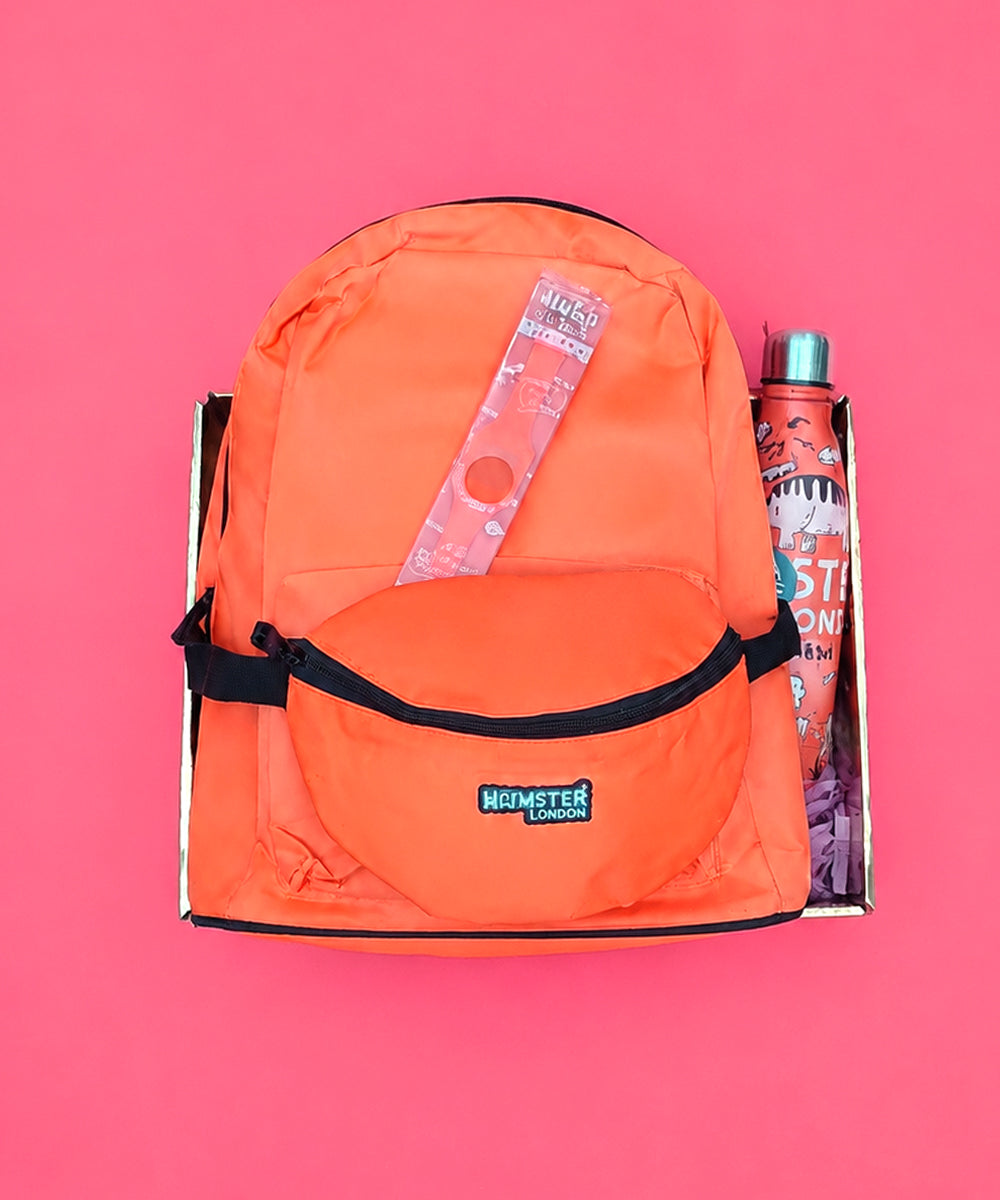 Hamster London Neon Backpack Gift Set with Waist Bag, Stainless Steel Bottle & Slap Watch