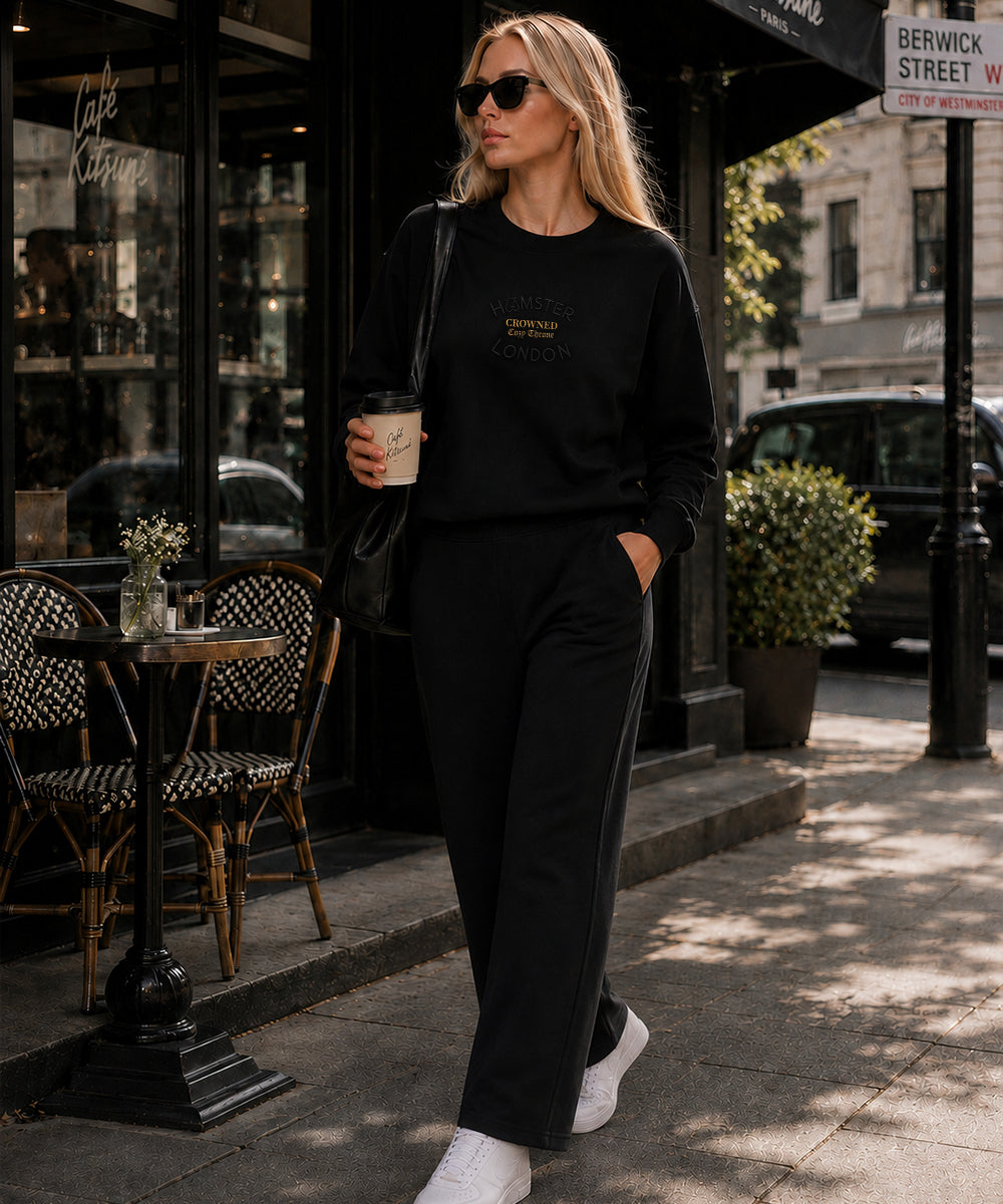 Hamster London Crowned Cozy Throne Sweatshirt & Lowers Set Black