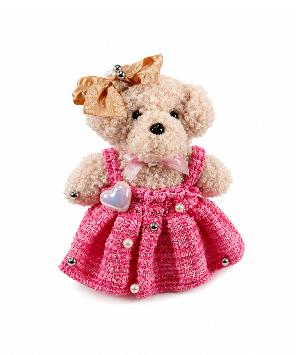 Pink Pearl Princess Teddy Bear Bag Charm with Silver Rhinestone Strap