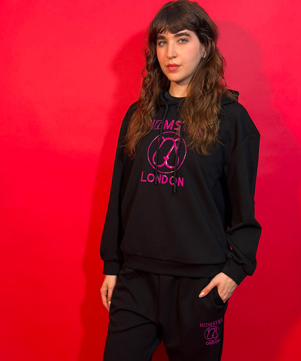 Hamster London Teddy Neon Hoodie Coord Set Black