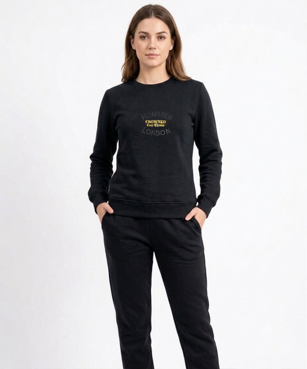 Hamster London Crowned Cozy Throne Sweatshirt & Lowers Set Black