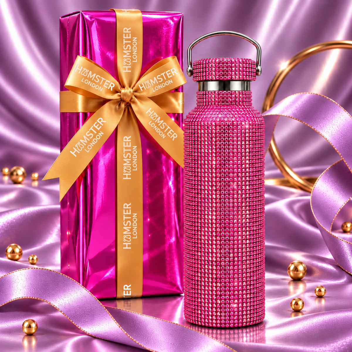 Hamster London Crystal Gem Shiny Duffle Orange & Bottle Hot Pink Set Of 2
