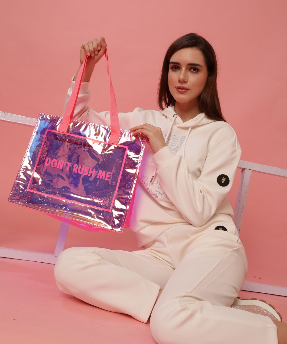 Hamster London Shiny Classic Don't Rush Me Tote Bag Pink