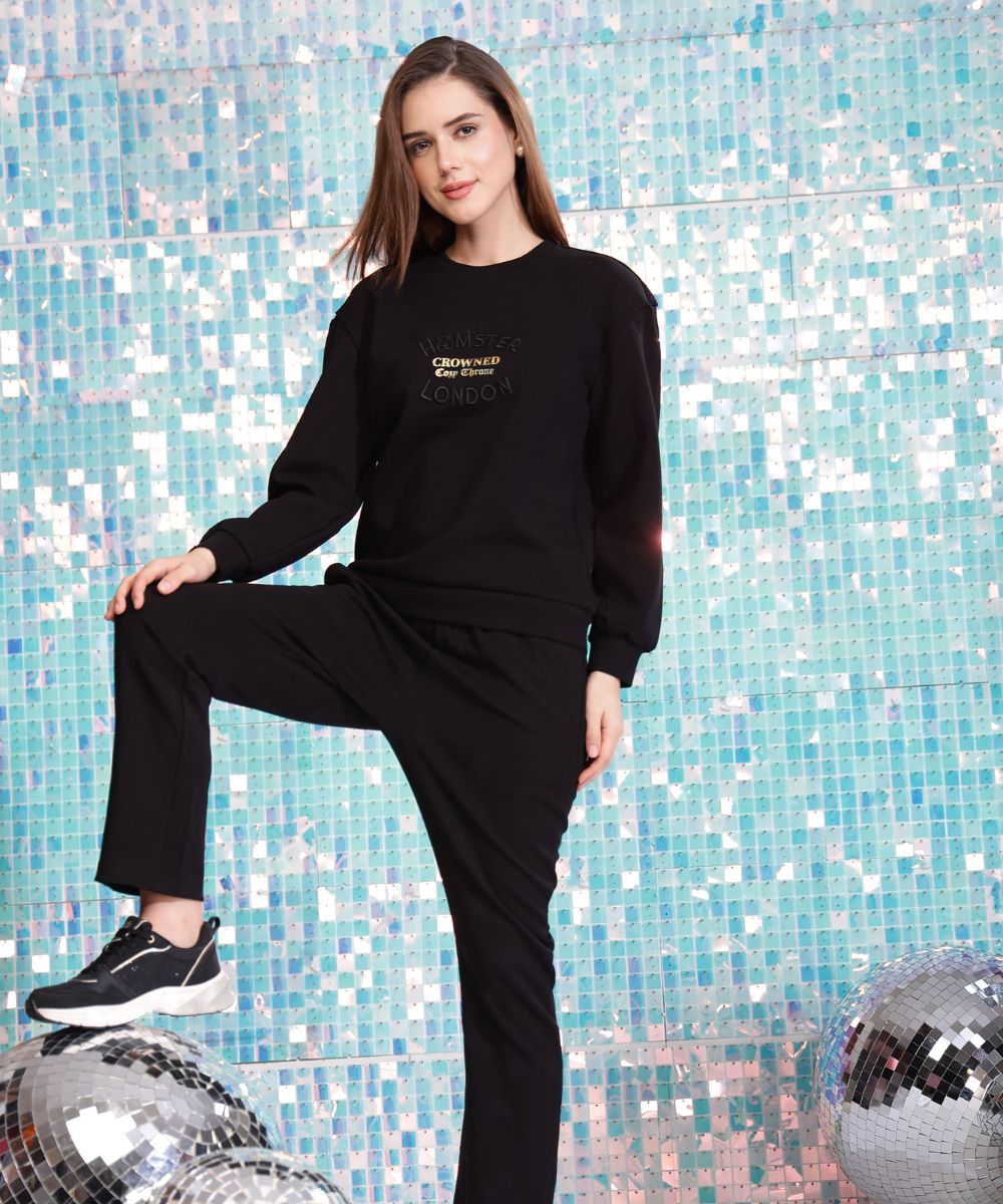 Hamster London Crowned Cozy Throne Sweatshirt & Lowers Set Black