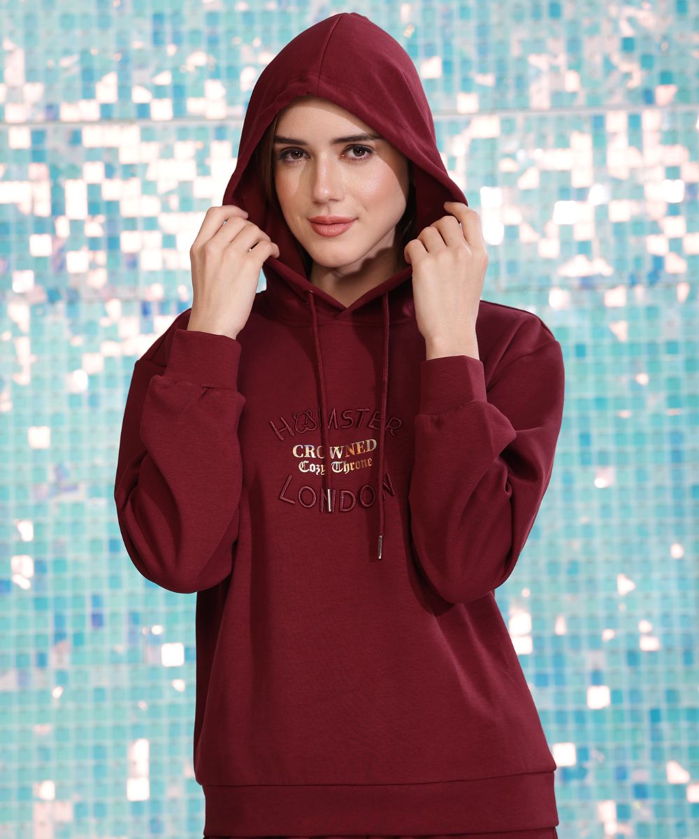 Hamster London Crowned Cozy Throne Hoodie & Lowers Set Maroon