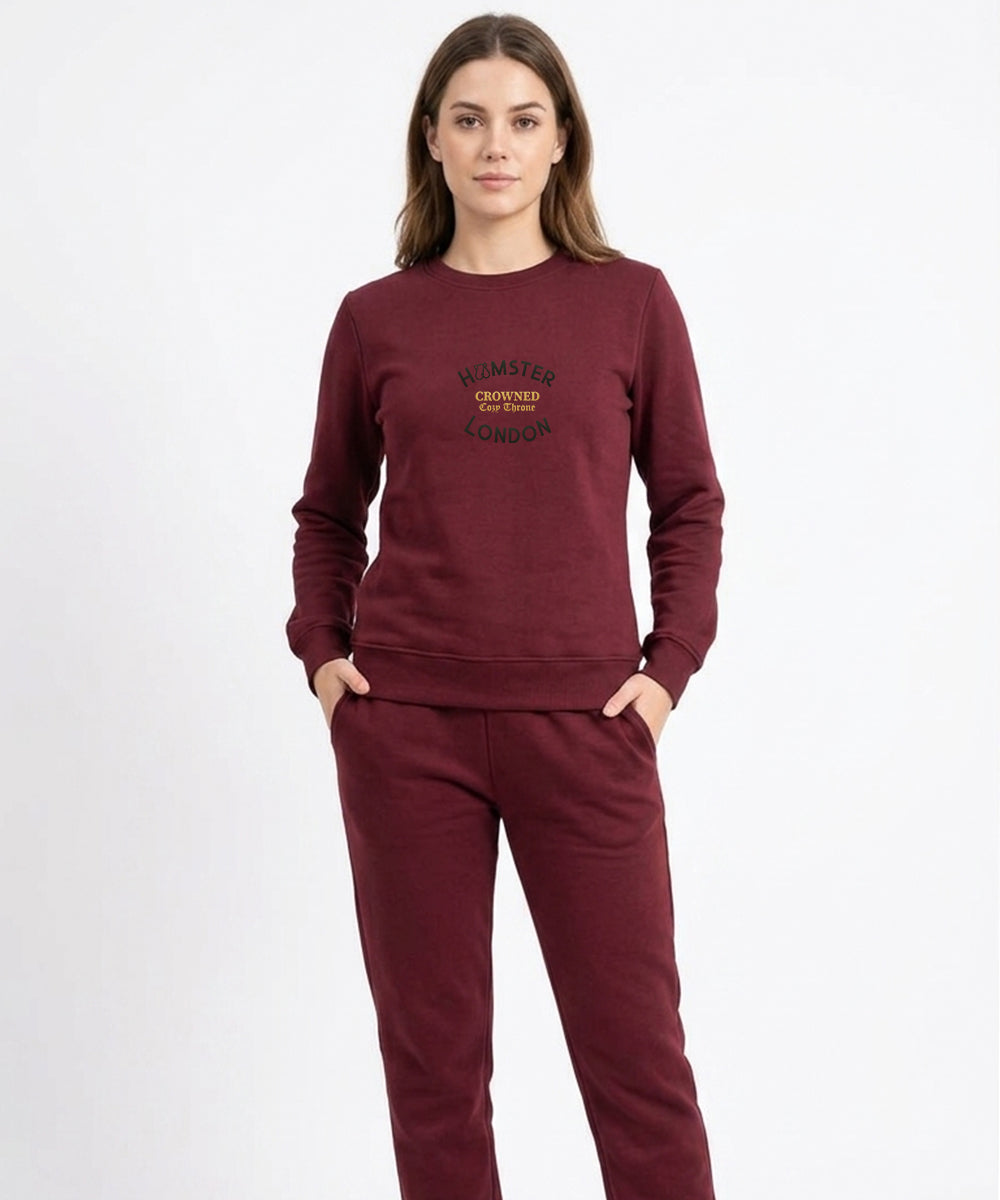 Hamster London Crowned Cozy Throne Sweatshirt & Lowers Set Maroon