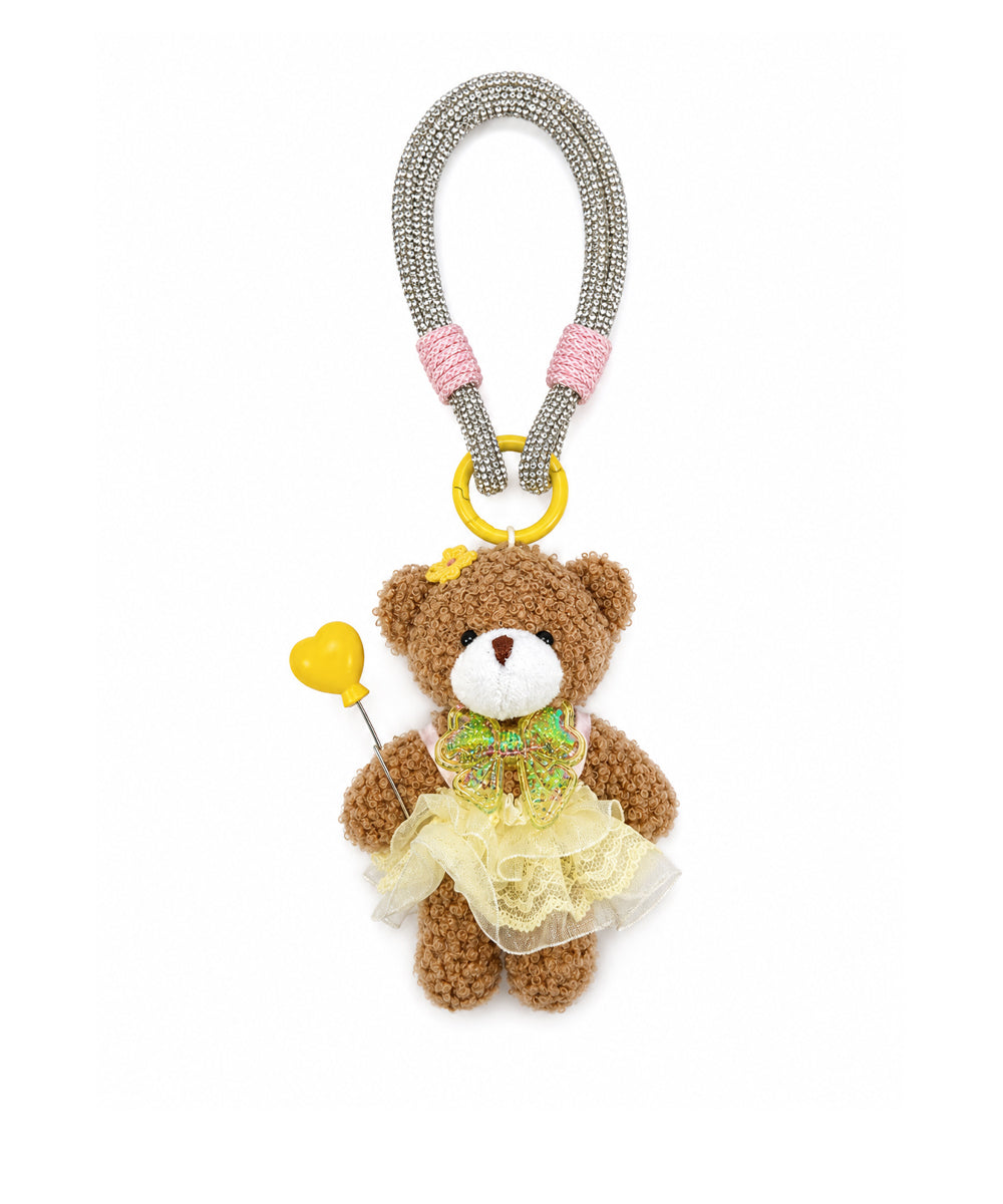 Yellow Fairy Teddy Bear Bag Charm with Silver Rhinestone Strap
