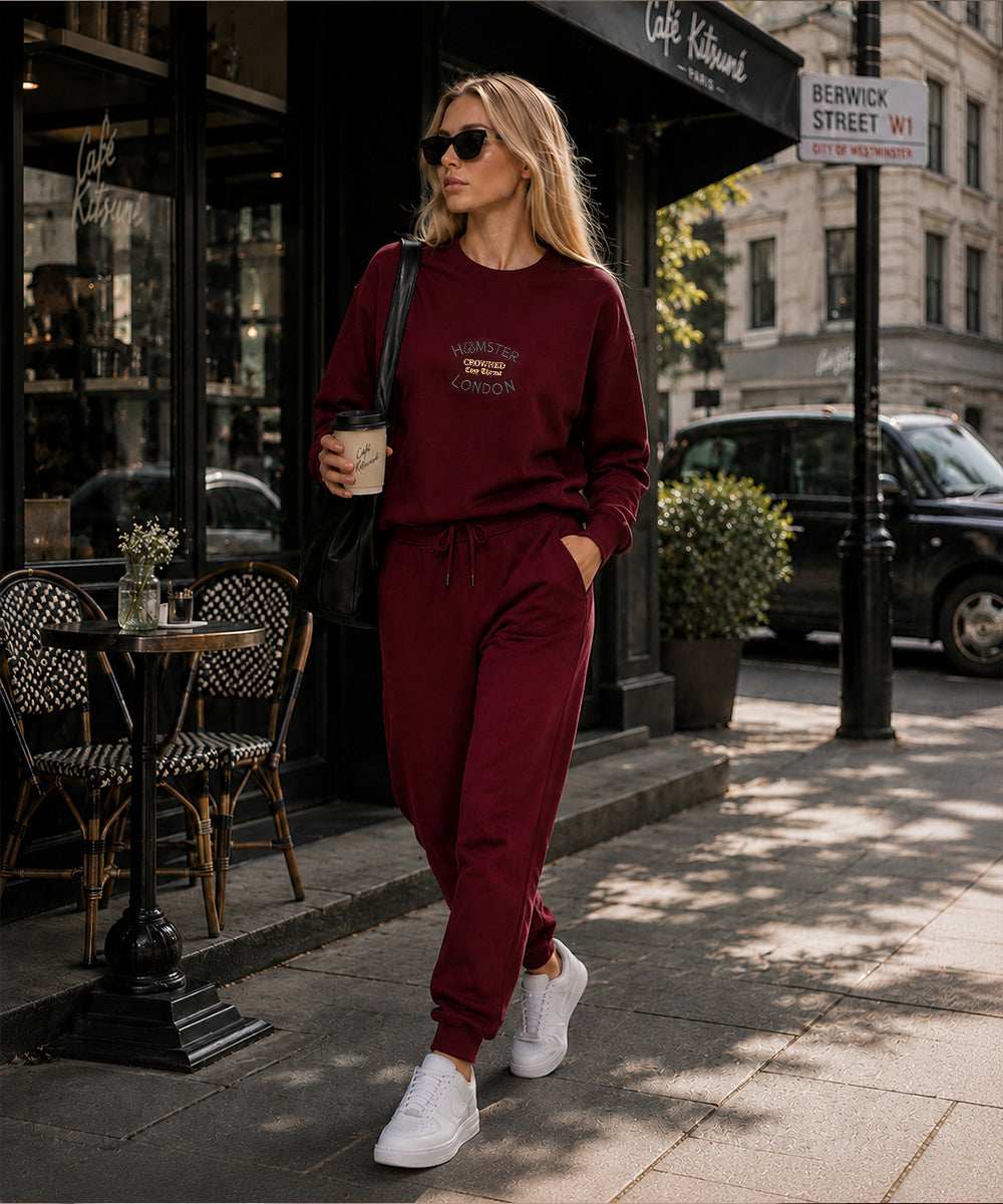 Hamster London Crowned Cozy Throne Sweatshirt & Lowers Set Maroon