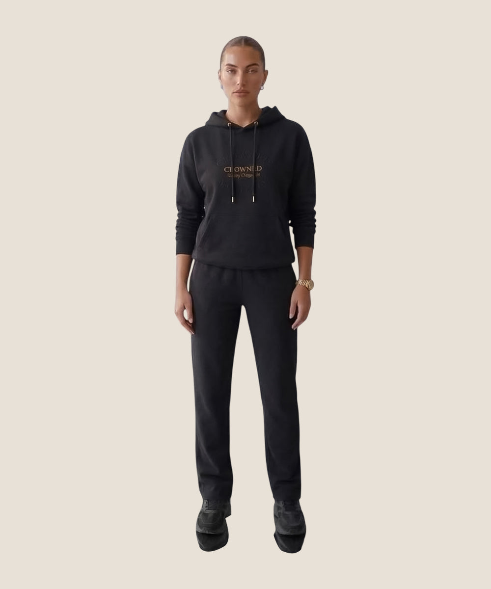 Hamster London Crowned Cozy Throne Hoodie & Lowers Set Black