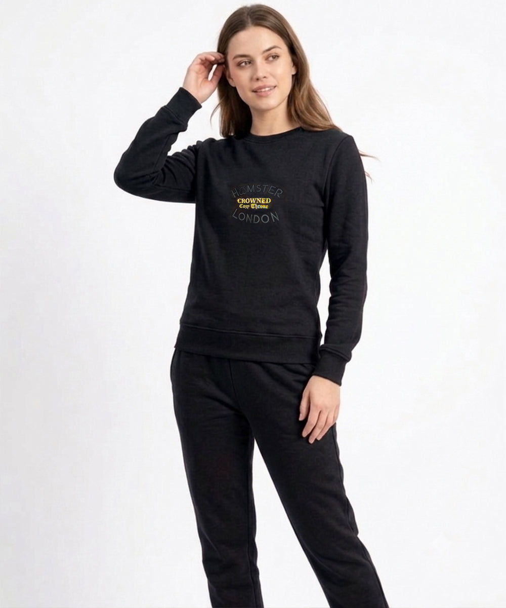 Hamster London Crowned Cozy Throne Sweatshirt & Lowers Set Black