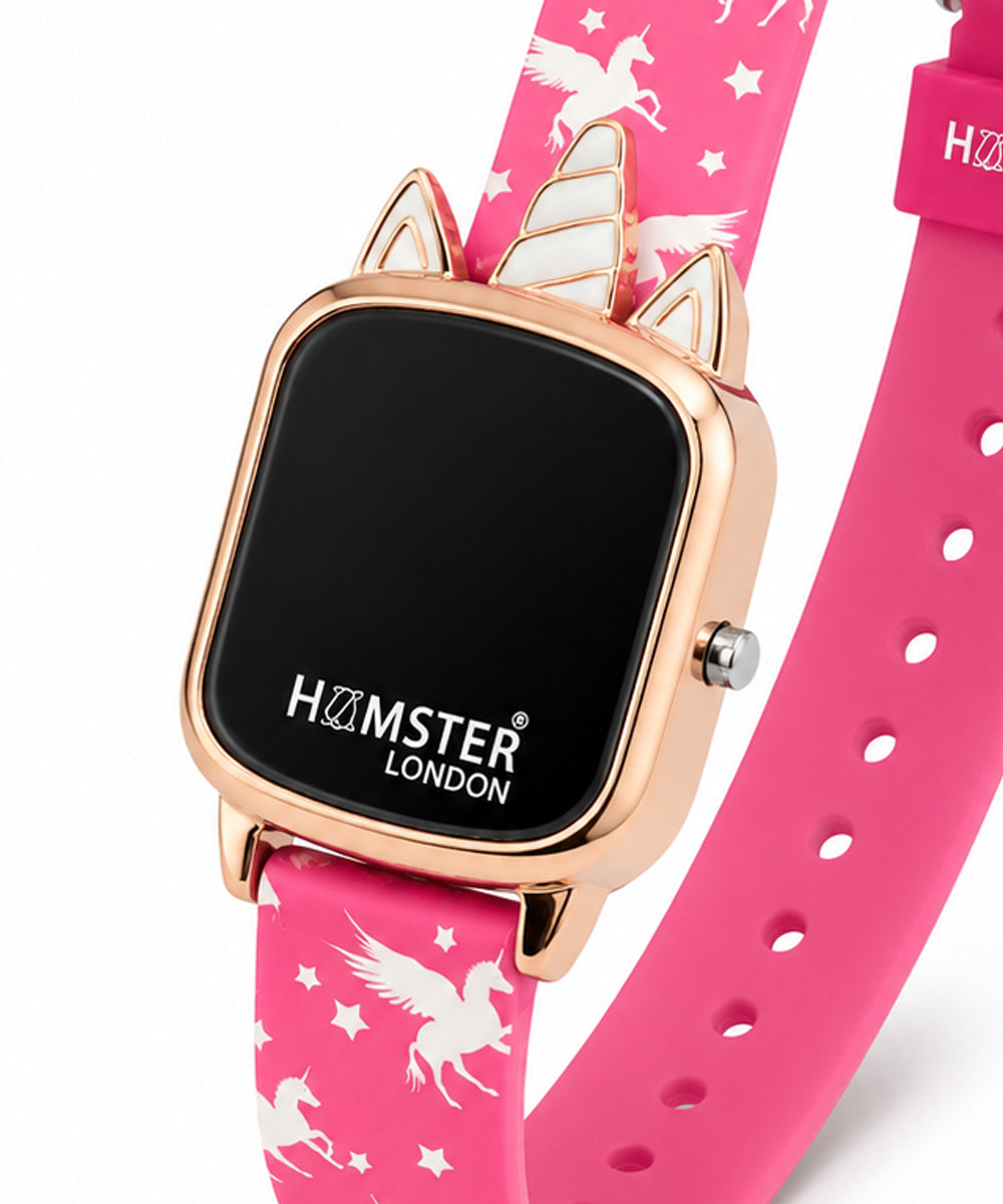 Hamster London Unicorn Metal Horn Pink Digital Watch
