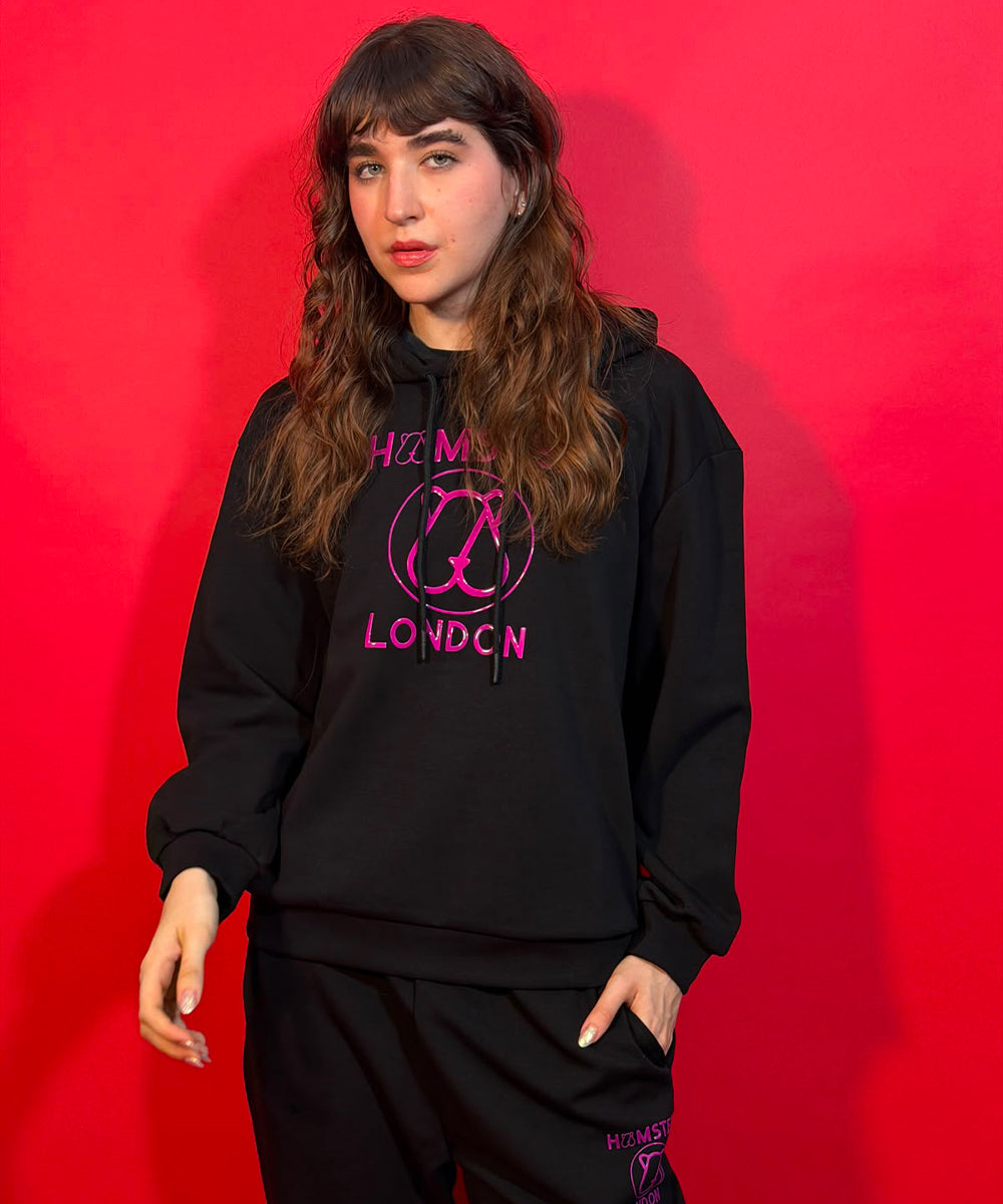 Hamster London Teddy Neon Hoodie Coord Set Black