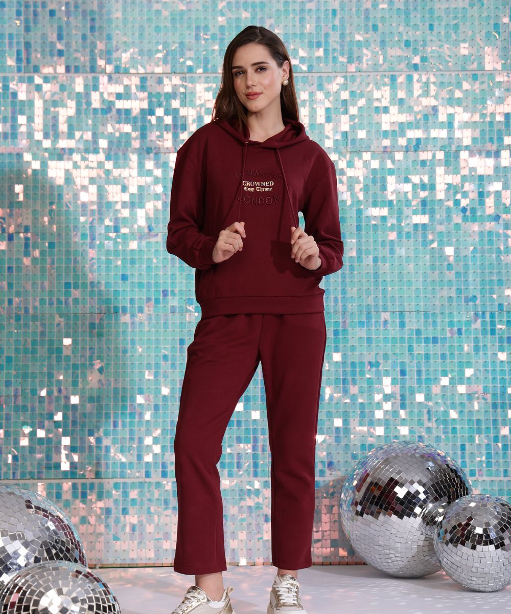 Hamster London Crowned Cozy Throne Hoodie & Lowers Set Maroon