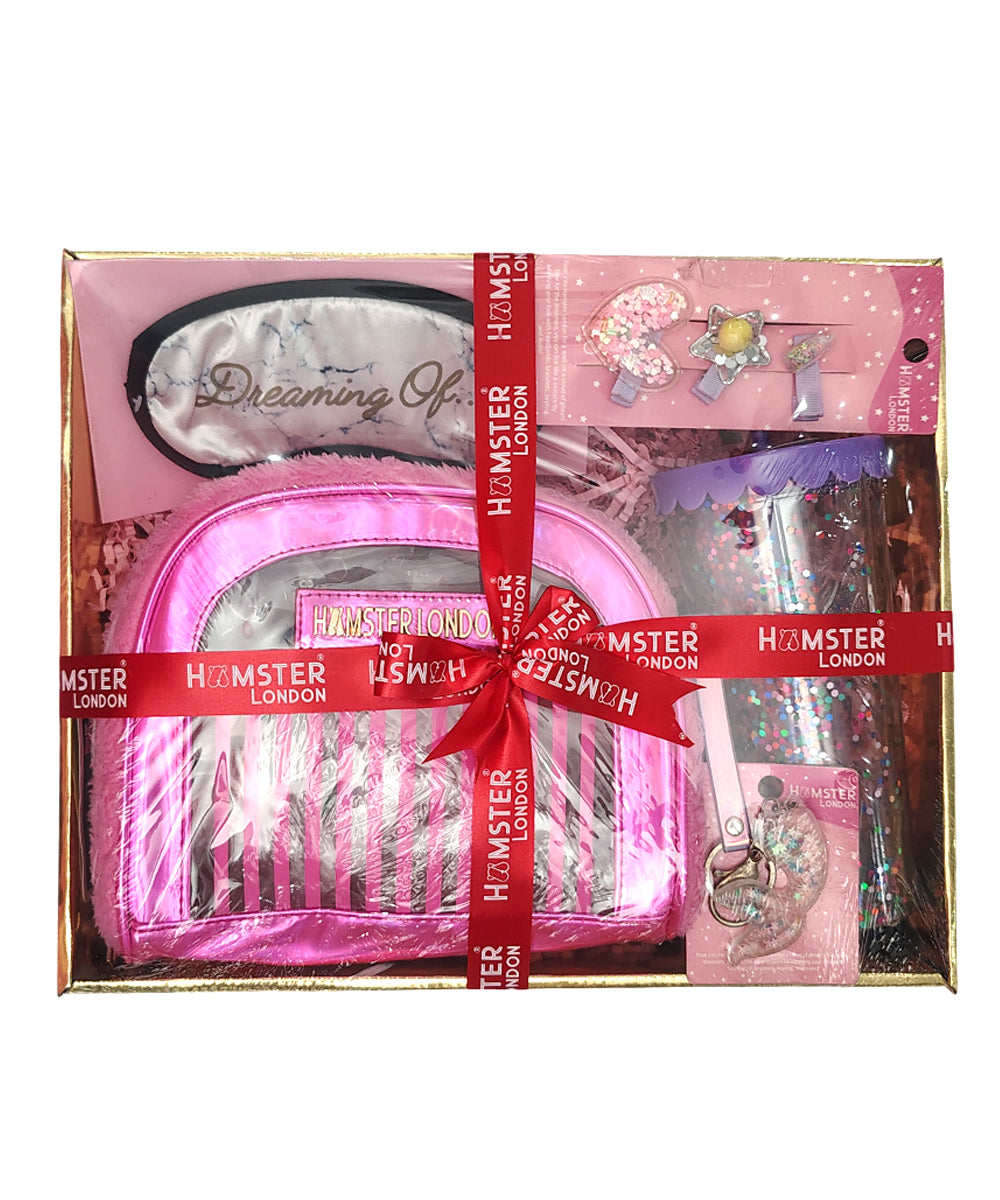 Hamster London Fur Baby Pouch Gift Hamper – Pink | Includes Sipper, Keychain, Luggage Tag, Hair Clip | Premium Gift Box