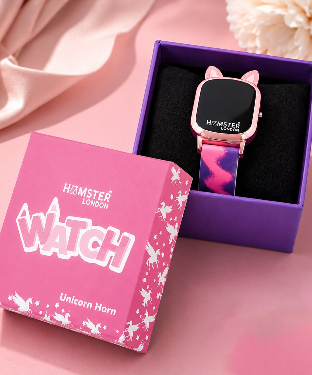 Hamster London Unicorn Metal Horn Swirl Digital Watch