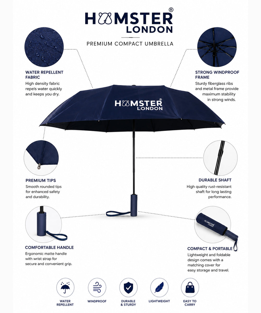 Hamster London Colored Handle Auto Umbrella Blue