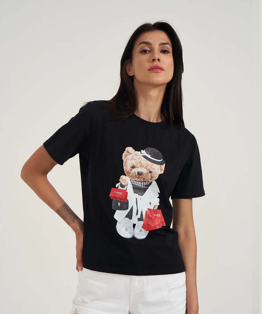 Hamster London Ted H Shopaholic T-Shirt Black