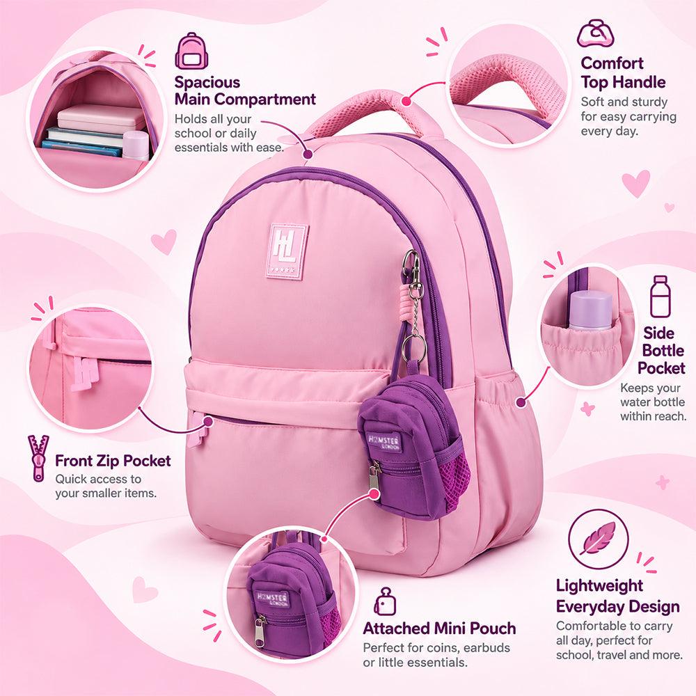 Hamster London Essential Backpack With Bag Charm Pink 16inch