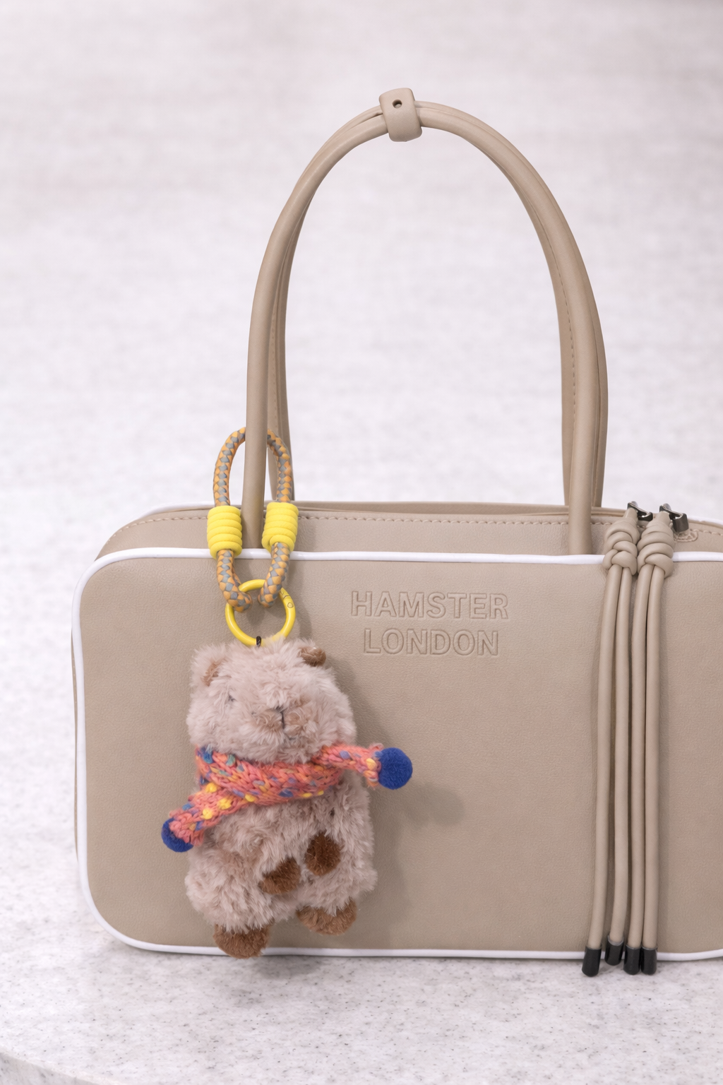 Hamster London Luxe Soft Fluffy Cream Bear Bag Charm
