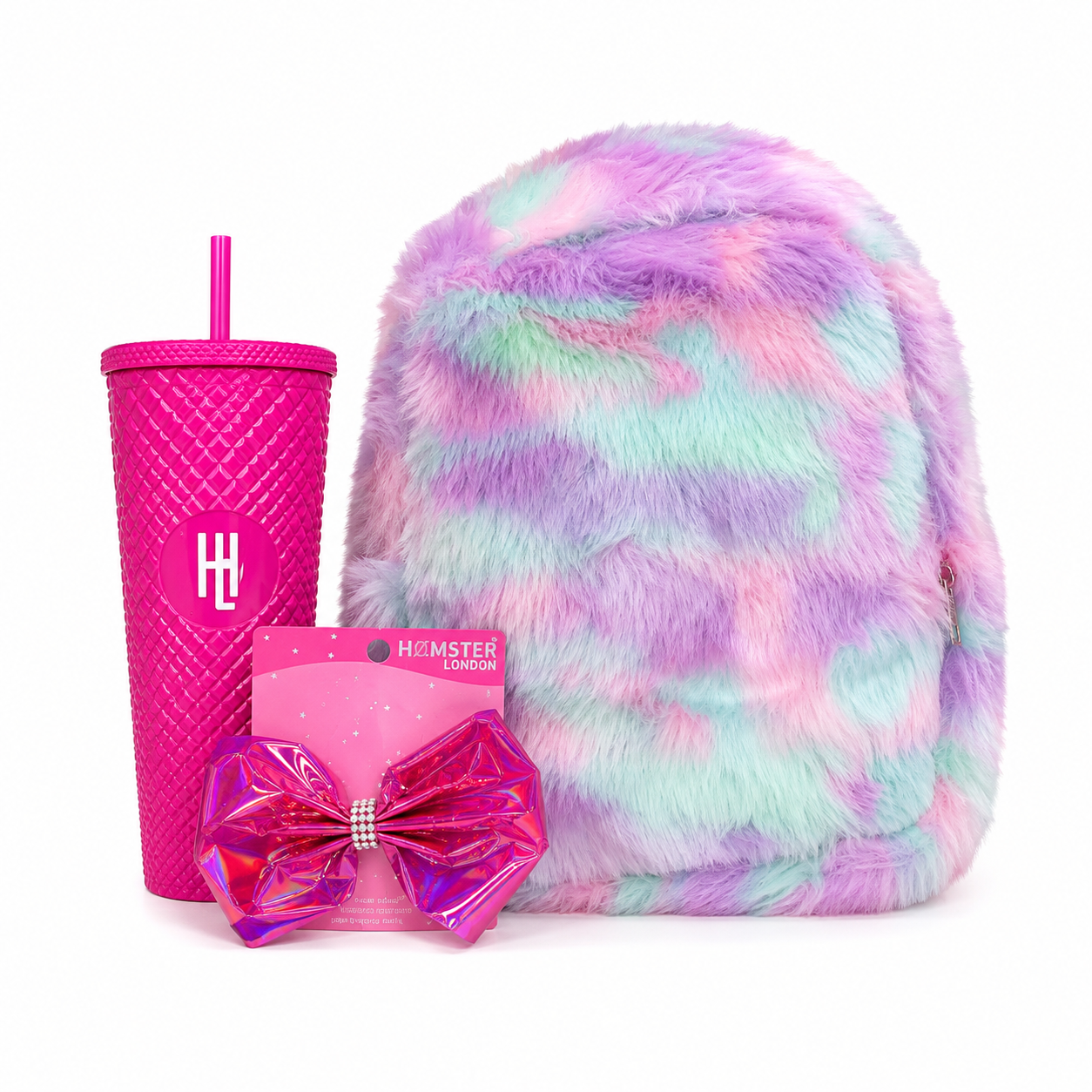 Hamster London Furry Backpack Gift Set with Sipper & Hair Clip