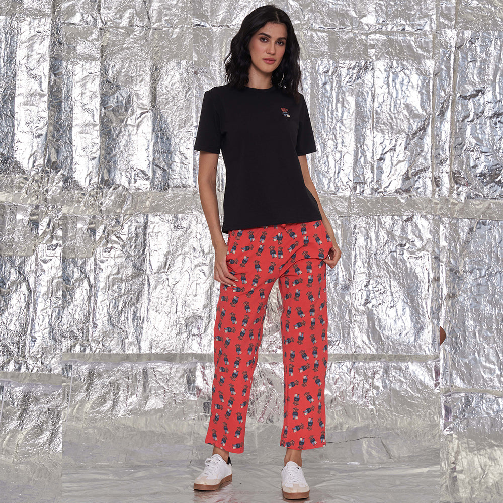 Hamster London Ted H Love NightSuit Set Red Lower & Black Tee