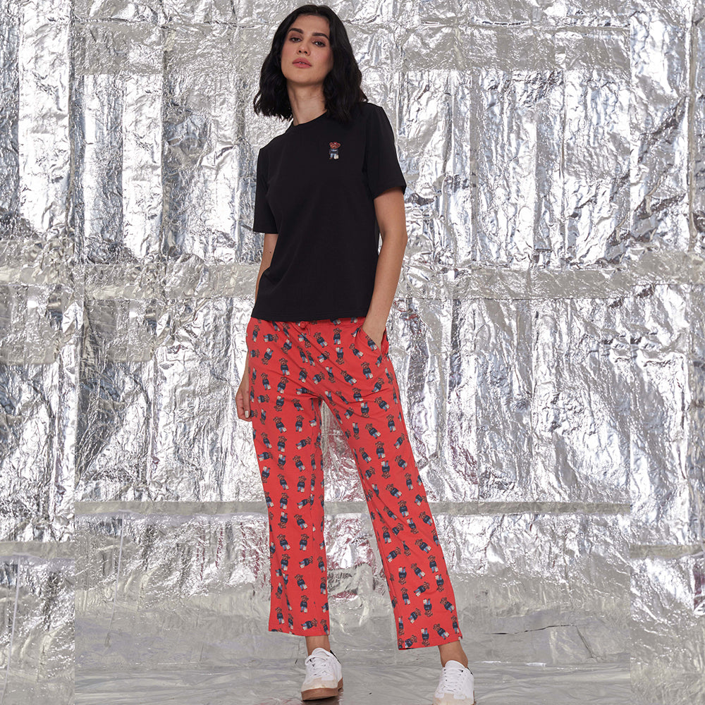 Hamster London Ted H Love NightSuit Set Red Lower & Black Tee