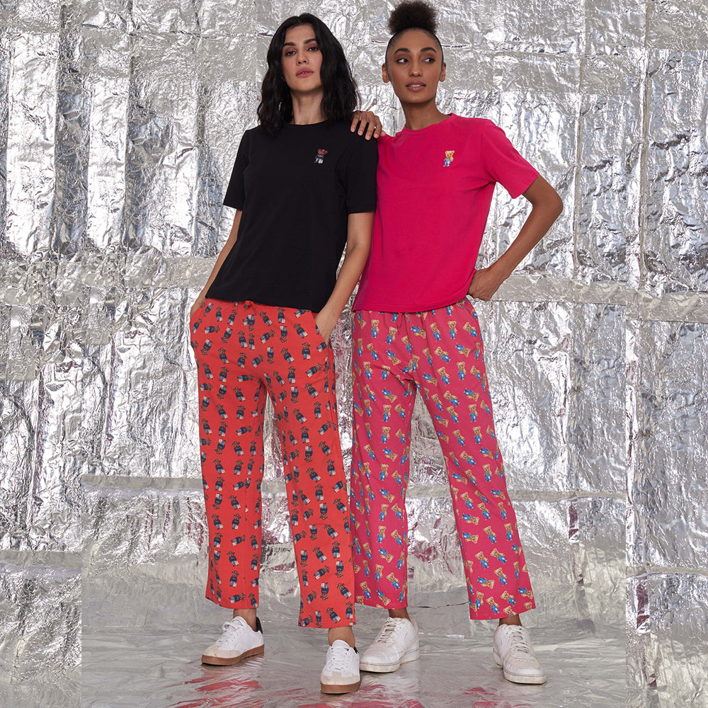 Hamster London Ted H Love NightSuit Set Red Lower & Black Tee