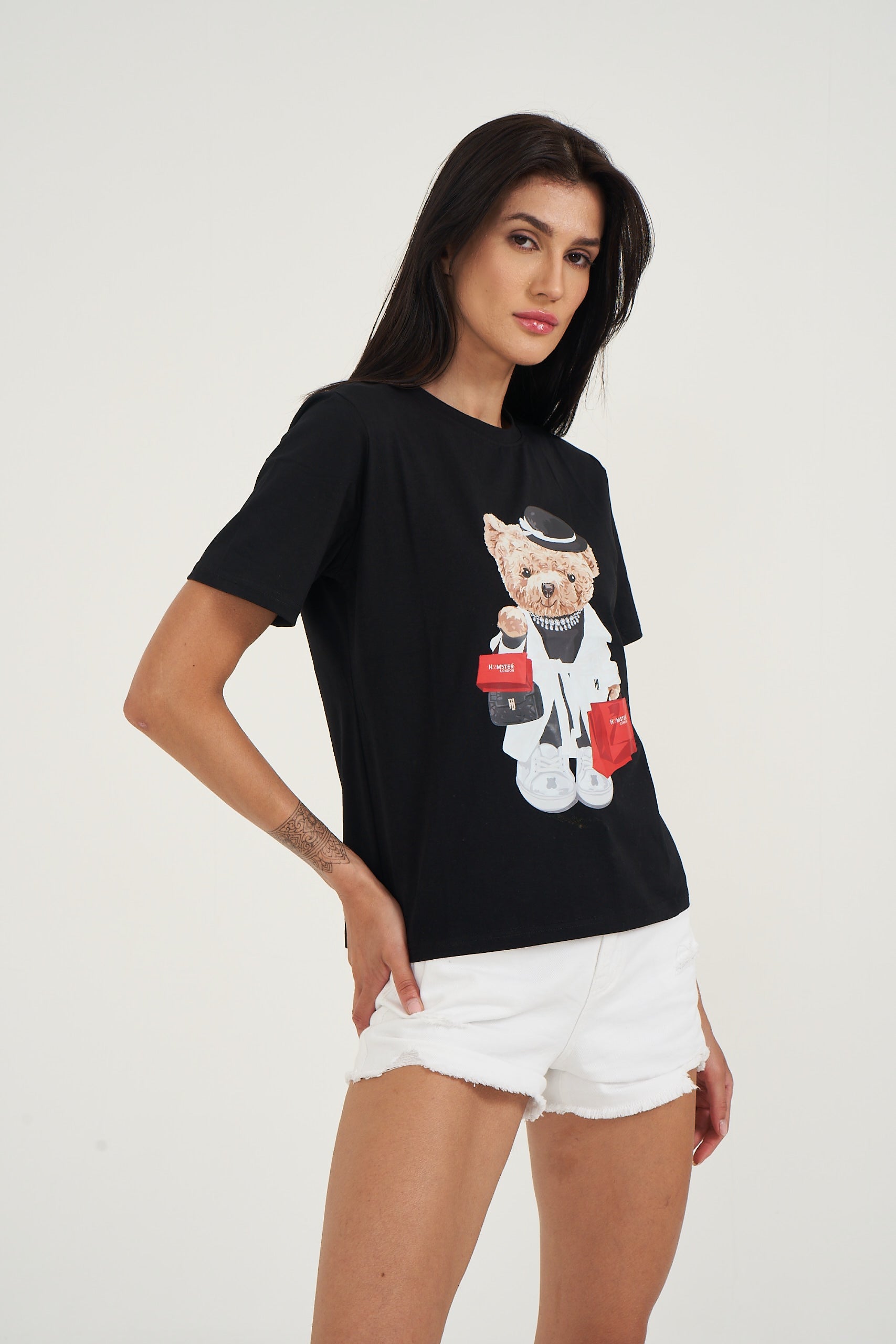 Hamster London Ted H Shopaholic T-Shirt Black