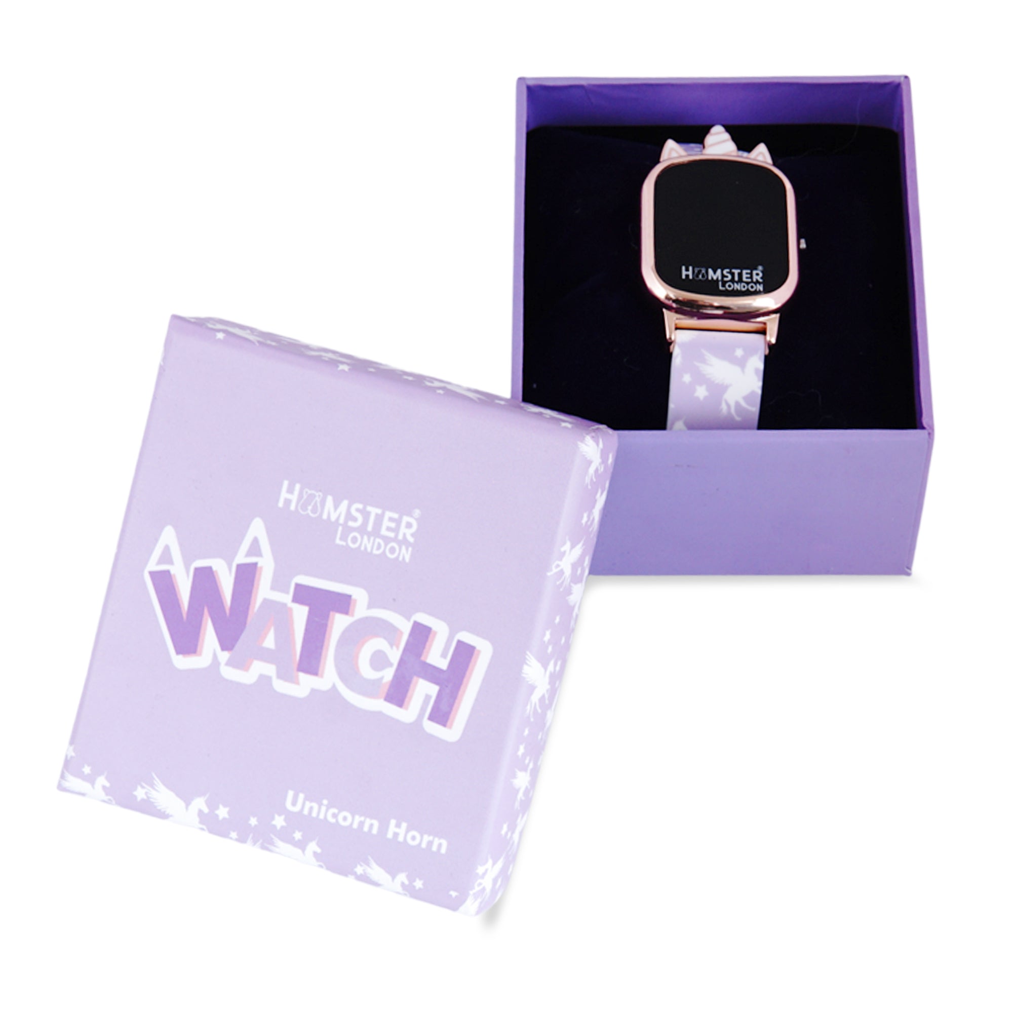 Hamster London Unicorn Metal Horn Purple Digital Watch