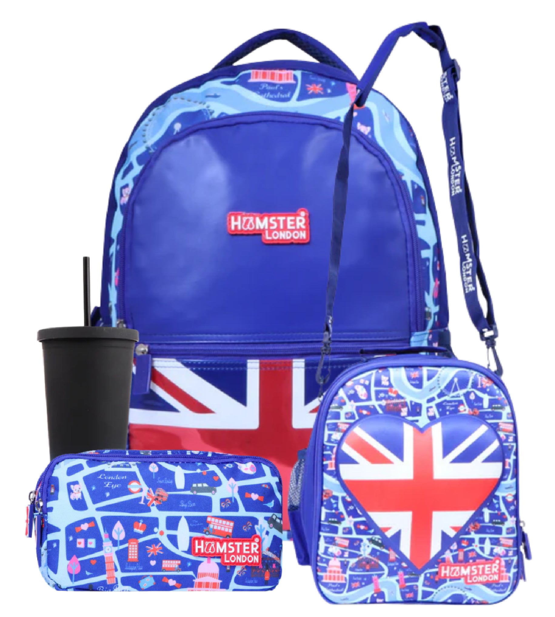 Hamster London School Bundle Royal London Backpack + Sling + Pouch + Sipper