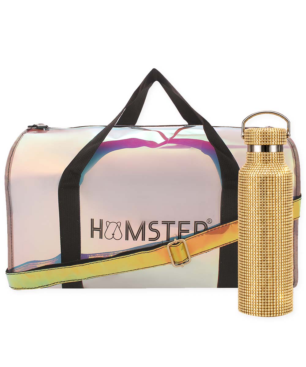 Hamster London Crystal Gem Shiny Duffle Black & Bottle Gold Set Of 2