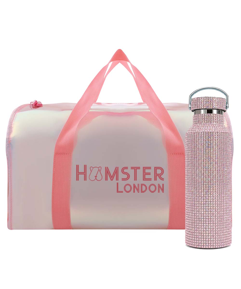 Hamster London Crystal Gem Shiny Duffle Pink & Bottle Light Pink Set Of 2