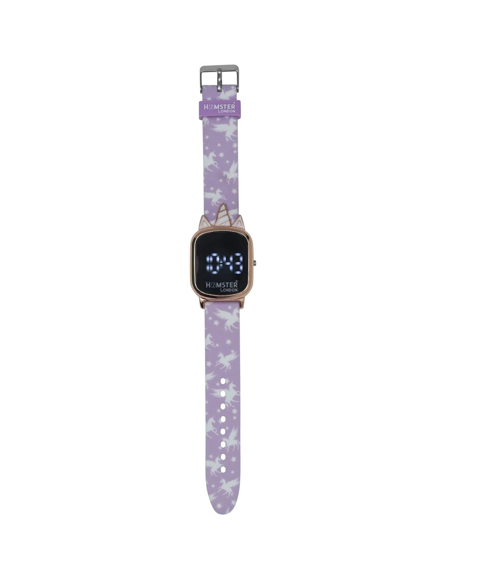 Hamster London Unicorn Metal Horn Purple Digital Watch