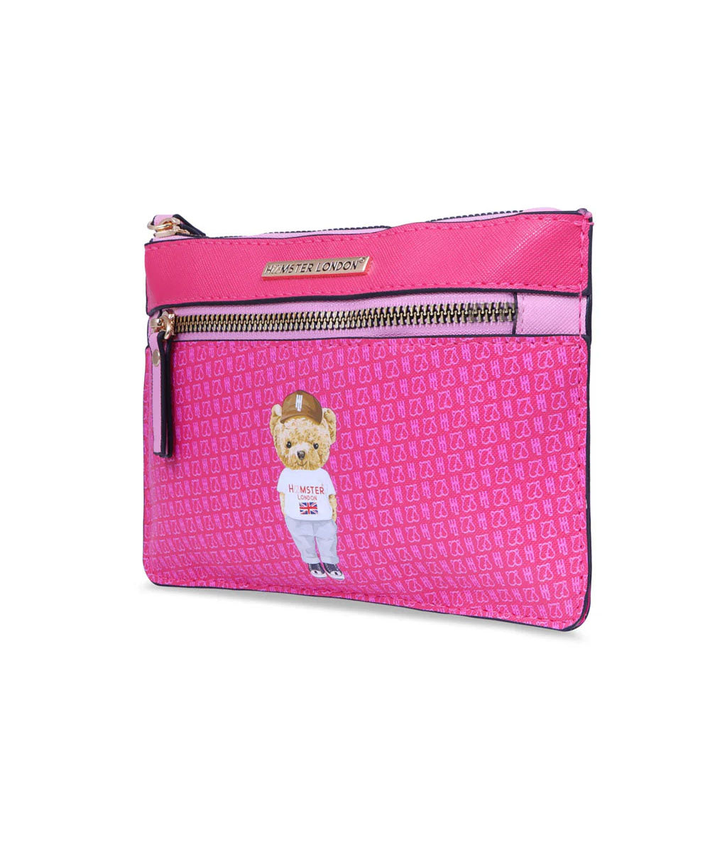 Hamster London Ted H Limited Edition Double Zip Pouch Hot Pink