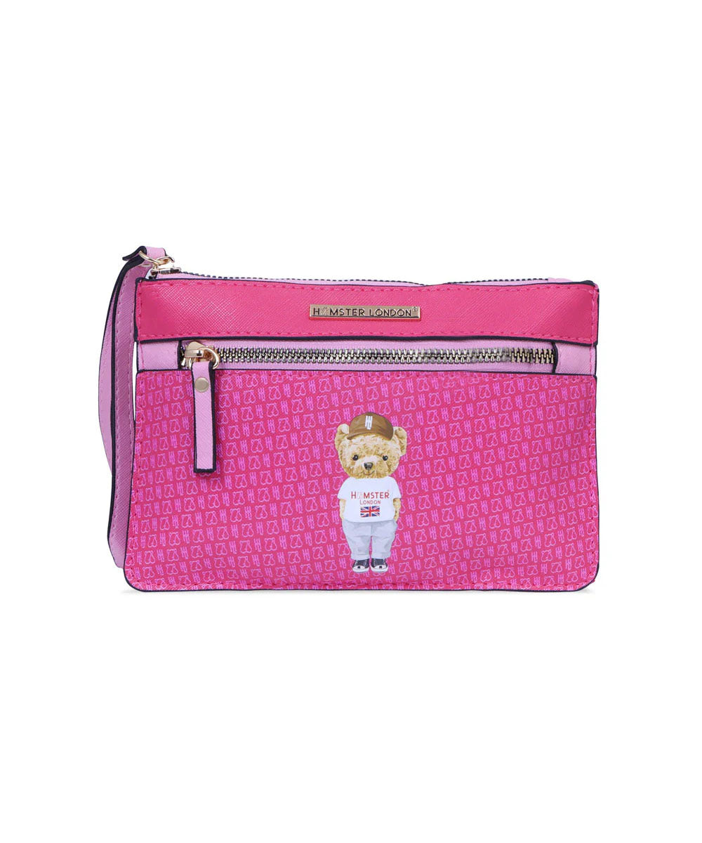 Hamster London Ted H Limited Edition Double Zip Pouch Hot Pink