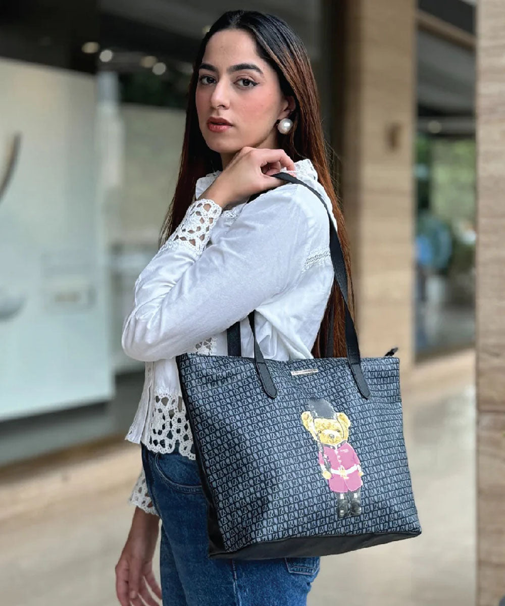 Hamster London Ted H Limited Edition Top Zip Tote Bag Black