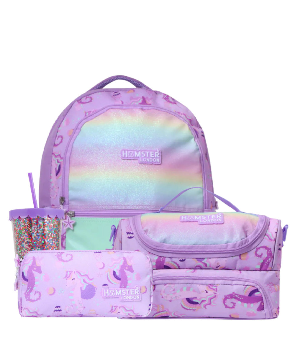 Hamster London School Bundle Twinkle Horn Backpack + Sling + Pouch + Sipper