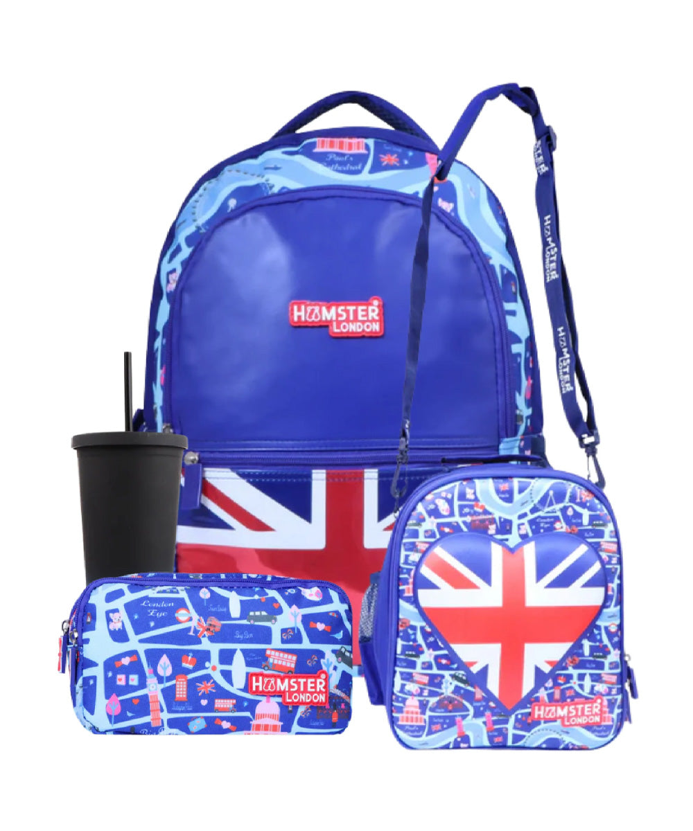 Hamster London School Bundle Royal London Backpack + Sling + Pouch + Sipper
