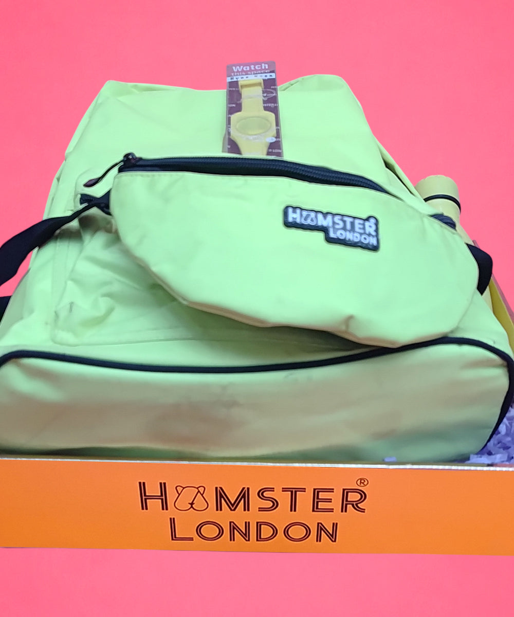 Hamster London Neon Backpack Gift Set with Waist Bag, Stainless Steel Bottle & Slap Watch