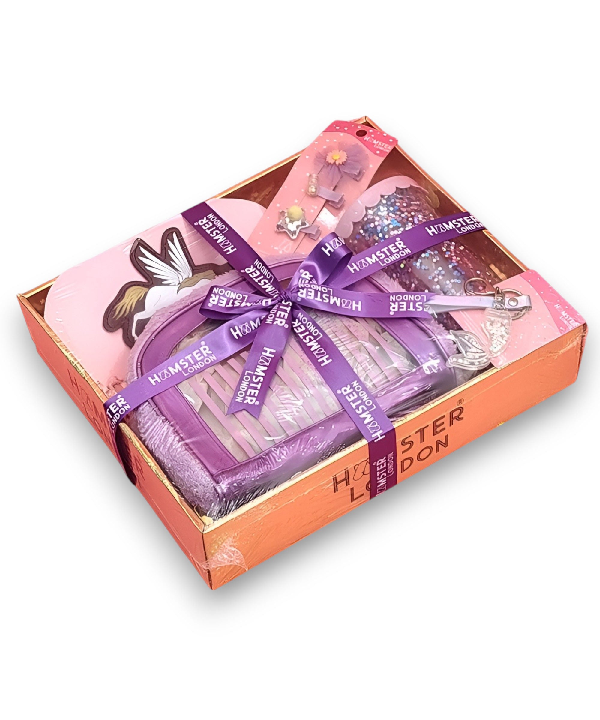 Hamster London Fur Baby Pouch Gift Hamper – Purple | Includes Sipper, Keychain, Luggage Tag, Hair Clip | Premium Gift Box
