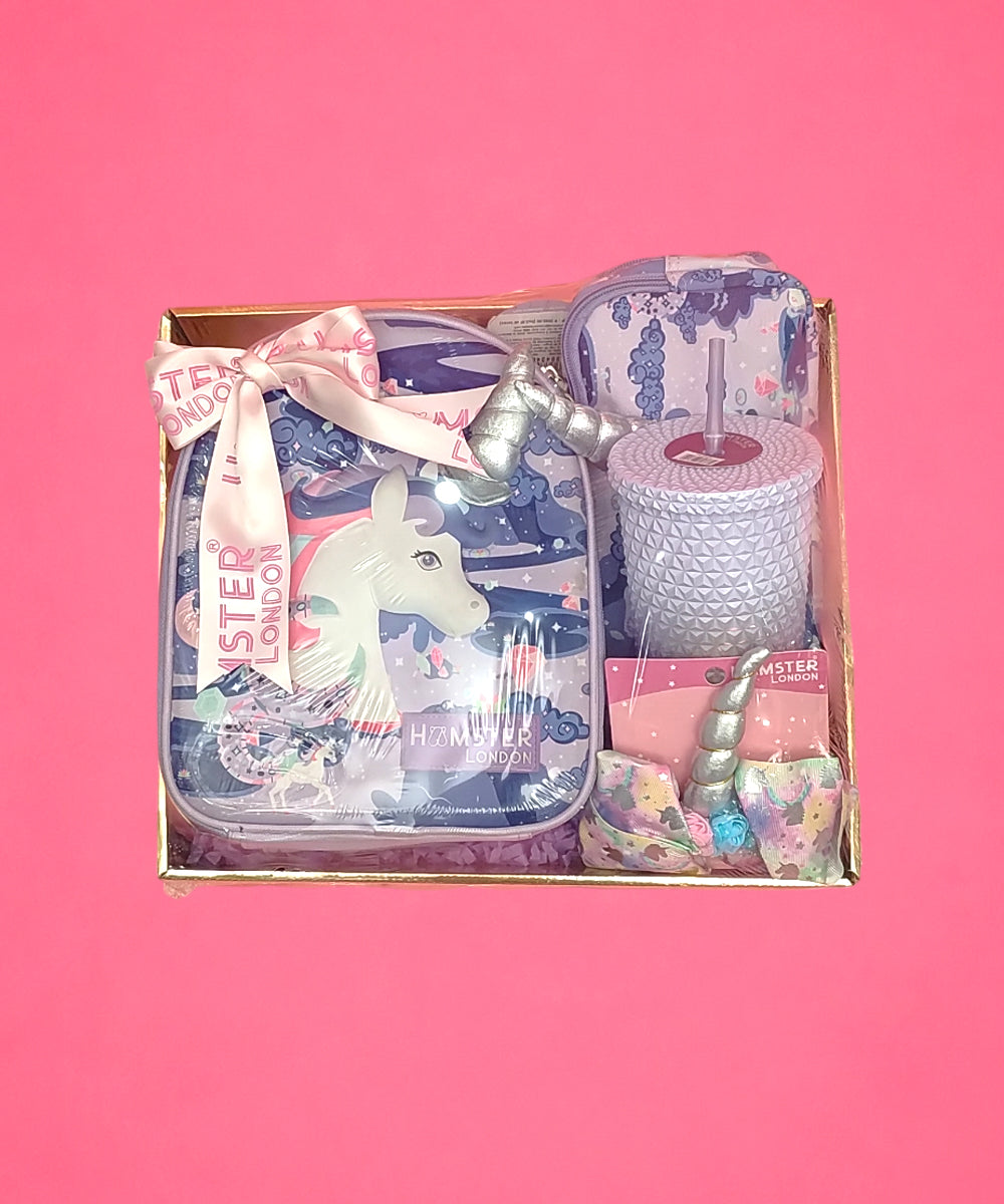 Hamster London Unicorn Backpack Gift Set with Mini Backpack, Unicorn Sipper & Hair Clip – Lavender
