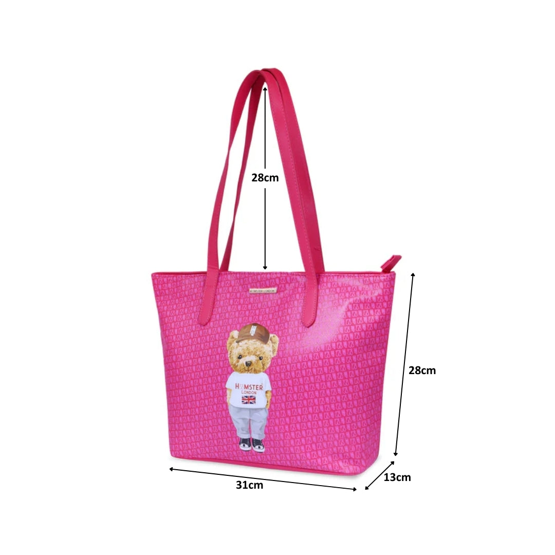 Hamster London Ted H Limited Edition Top Zip Tote Bag Hot Pink