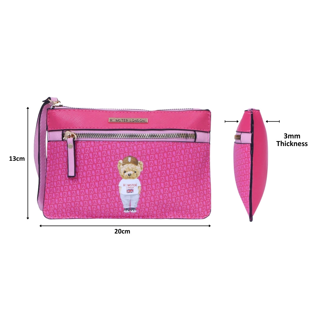 Hamster London Ted H Limited Edition Double Zip Pouch Hot Pink