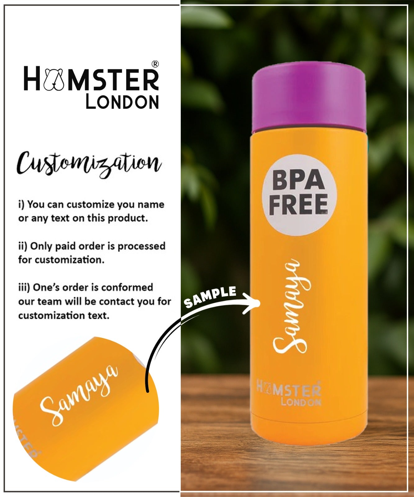 Hamster London Drynk Bottle Orange With Personalization