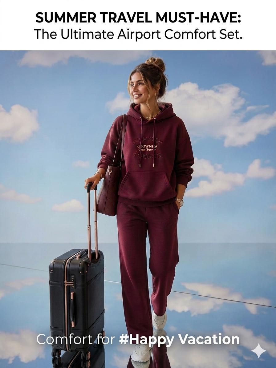 Hamster London Crown Hoodie Maroon Coord Set