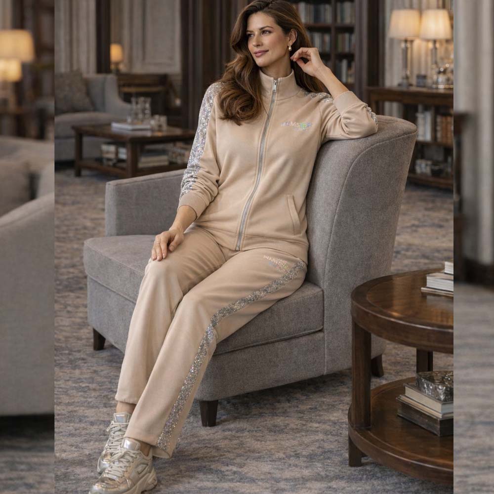 Hamster London Bling Zipper Jacket & Lowers Set Beige